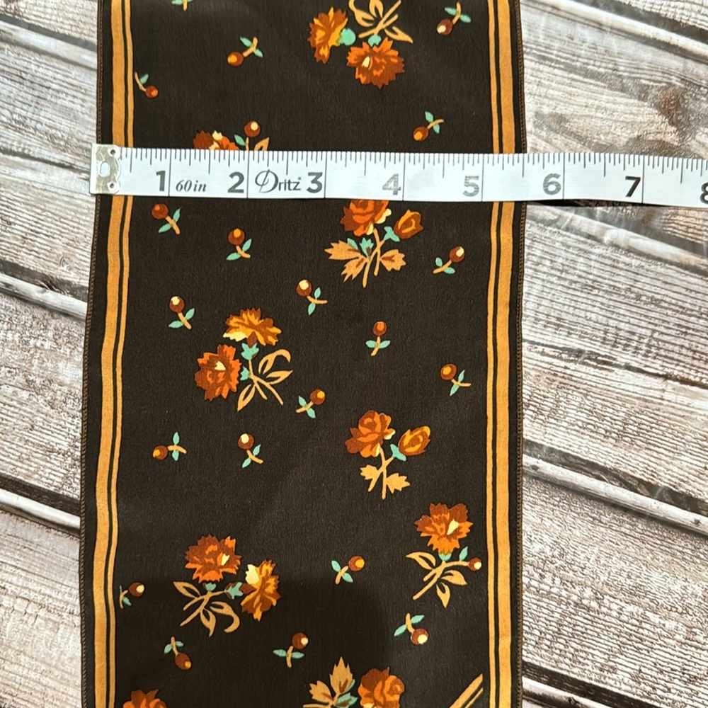 Emanuel Ungaro Silk Vintage Brown Flowers Stripes Lovely 60’s 70’s Skinny Scarf - Picture 10 of 13